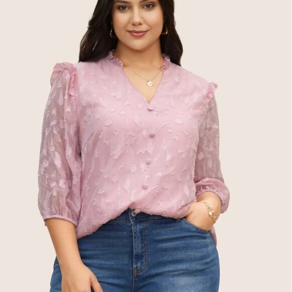 BloomChic Plus Size 2XL Chiffon Plain Textured Ruffle Trim Blouse  us18-20 - Picture 1 of 8
